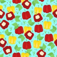 Red and yellow bell peppers seamless pattern Useful vitamins for vegetables Vector print in flat style