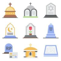 Funeral related vector icon set 2 flat style