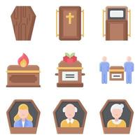 conjunto de iconos vectoriales relacionados con el funeral 4 estilo plano vector