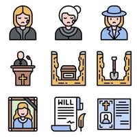 Funeral related vector icon set 6 filled style