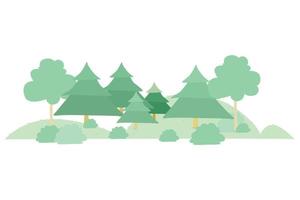 Flat forest background with trees grass