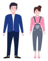 Young happy businessman and businesswoman character wearing business outfit standing and posing isolated vector