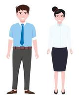 Young happy businessman and businesswoman character wearing business outfit standing and posing isolated vector