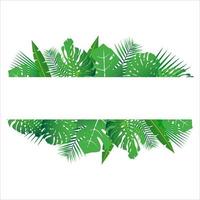 Tropical leaves around a white frame copy space Bright abstract background for banner flyer or cover with copy space for text or emblem vector