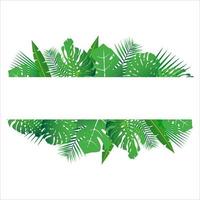 Tropical leaves around a white frame copy space Bright abstract background for banner flyer or cover with copy space for text or emblem vector