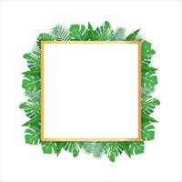 Tropical leaves around a white rectangle box copy space Bright abstract background for banner flyer or cover with copy space for text or emblem vector