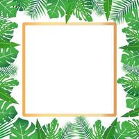 Tropical leaves around a white rectangle frame copy space Bright abstract background for banner flyer or cover with copy space for text or emblem vector