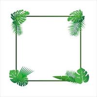 Tropical leaves around a white rectangle box copy space Bright abstract background for banner flyer or cover with copy space for text or emblem vector