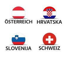 Austria Croatia Slovenia and Switzerland Set of four Austrian Croatian Slovenian and Swiss stickers Simple icons with flags isolated on a white background