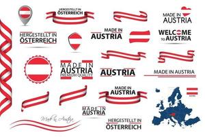 Big vector set of Austrian ribbons symbols icons and flags isolated on a white background Made in Austria premium quality Austrian national colors Set for your infographics and templates