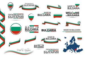 Big vector set of Bulgarian ribbons symbols icons and flags isolated on a white background Made in Bulgaria premium quality Bulgarian national tricolor Set for your infographics and templates