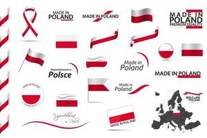 Big vector set of Polish ribbons symbols icons and flags isolated on a white background Made in Poland premium quality Polish national colors Set for your infographics and templates