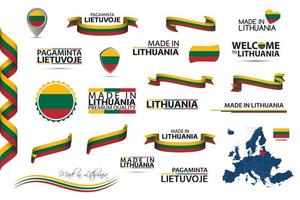 Big vector set of Lithuanian ribbons symbols icons and flags isolated on a white background Made in Lithuania premium quality Irish national tricolor Set for your infographics and templates