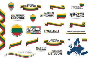 Big vector set of Lithuanian ribbons symbols icons and flags isolated on a white background Made in Lithuania premium quality Irish national tricolor Set for your infographics and templates