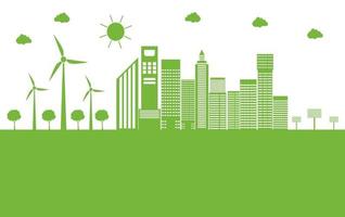 La ciudad de la ecología verde ayuda al mundo con ideas conceptuales ecológicas. vector