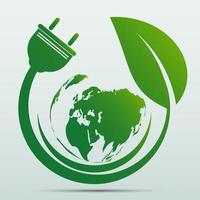 Enchufe de alimentación emblema o logotipo ecología verde vector
