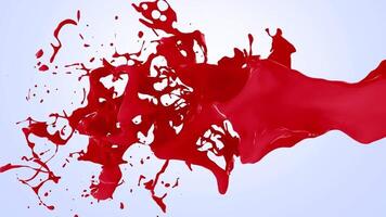Salpicaduras de pintura roja horizontal sobre un fondo azul degradado video