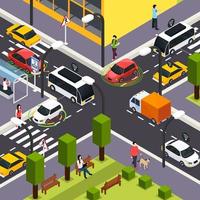 Autonomous Vehicle Isometric Background Vector Illustration