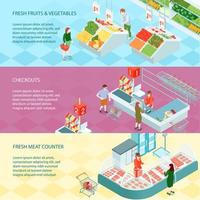 Supermarket Isometric Banners Vector Illustration