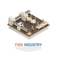 Ilustración de vector de fondo isométrico de fábrica de pescado