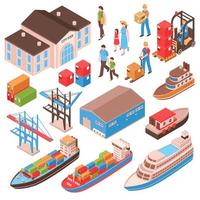 Sea Port Isometric Set Vector Illustration