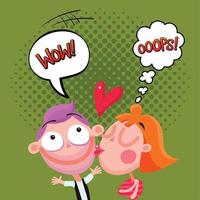 Love Kiss Composition Comic Style Vector Illustration