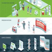 Exhibition Center Isometric Banners Vector Illustration