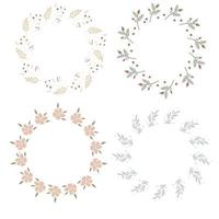 Diseño dibujado a mano de elementos coloridos de coronas florales para invitación y tarjeta de boda, diseño de ilustraciones vectoriales fondo blanco aislado vector