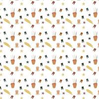 Seamless pattern with cupcakes cakes candles and flags Hand drawn style Vector repeat background for fabric Isolated white background