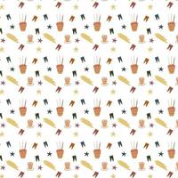 Seamless pattern with cupcakes cakes candles and flags Hand drawn style Vector repeat background for fabric Isolated white background