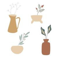 Vector set of hand drawn home plants in pots Stylish vector illustration Home decoration Isolated white background