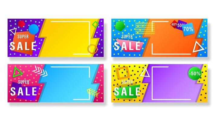 Set banners sale colorful geometric shapes