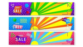 Set banners sale colorful geometric shapes vector