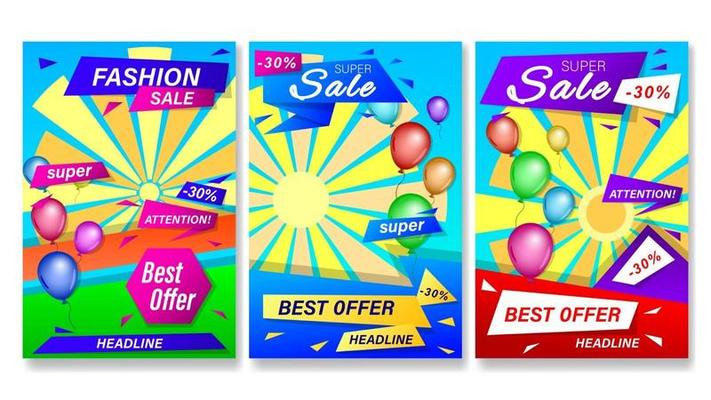 Set poster sale colorful balloons and geometric shapes