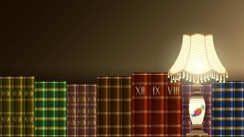 Stack books and lamp realistic vector