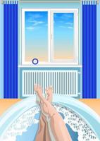 womens feets in the bath interior window cartoon vector