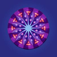 This is a violet geometric polygonal mandala with a floral pattern and petals vector