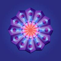 This is a violet geometric polygonal mandala with an oriental fan pattern vector