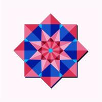 This is a pink geometric polygonal mandala in the form of a crystal snowflake vector