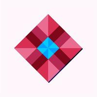 This is a pink geometric polygonal shape in the form of a crystal with a blue center vector