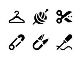 conjunto simple de iconos sólidos vectoriales relacionados con la costura