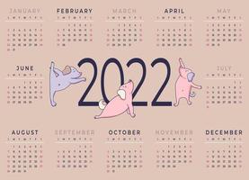 calendario 2022 plantilla horizontal para un año con perros divertidos vector