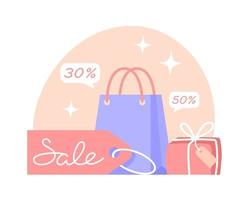 descuentos e ilustración vectorial de venta en estilo plano vector