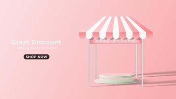 Background online store with podium in pink background vector