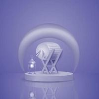 3d vector ramadan kareem background with crescent moon lantern drum and podium in blue background