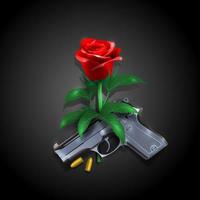 Pistola y flor color de rosa realista vector 3d