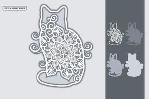 Cat Mandala Layered 3D Vector