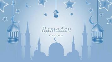 Ramadan kareem background with mosque star and lantern in blue color vector