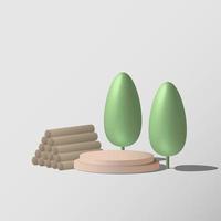 3d platform studio minimal scene with trees podium and wood on white background vector