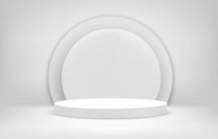 Bright white interior scene with round pedestal vector